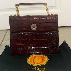 Authentic Vintage Gianni Versace Leather Croc Embossed Medusa Handbag